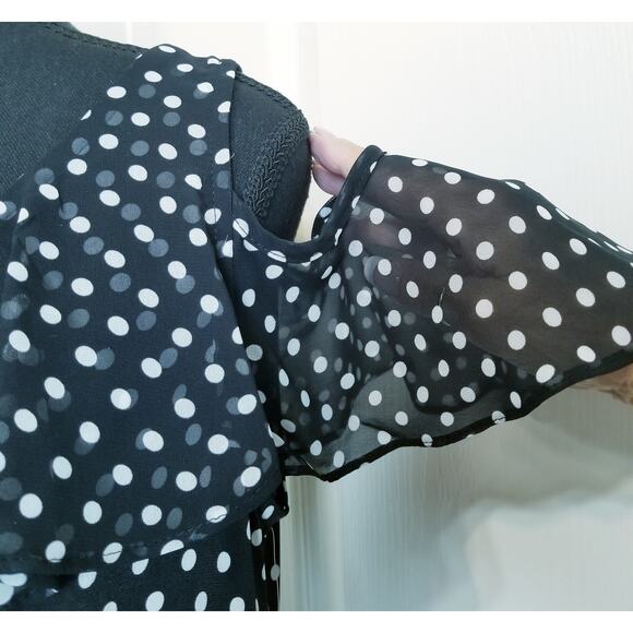 MSK - NWT's-Women's Black/White Polka Dot Short Sleeve Knee Length Dress Size M - Picture 6 of 11